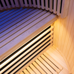 Wooden sauna interior with glowing lights