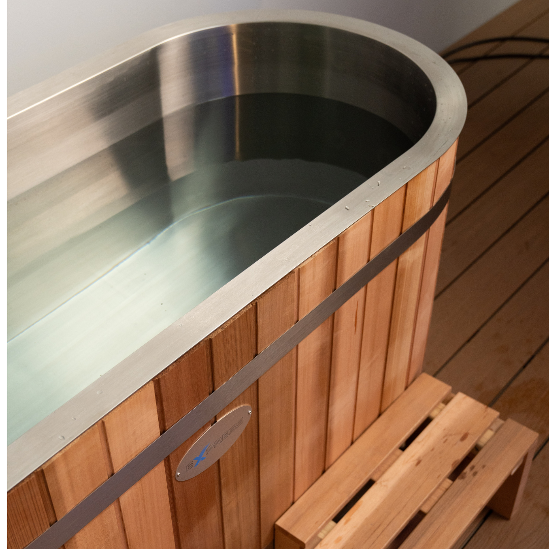 Wooden ice bath with stainless steel interior and cedar exterior