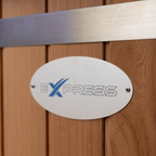 Metallic 'EXPRESS' logo on a wooden surface