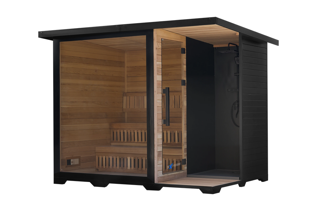 Haven Luxe | 4 Person Traditional Sauna - Japanese Cedar Cabin Sauna with Glass Front for Home Wellness & Relaxation