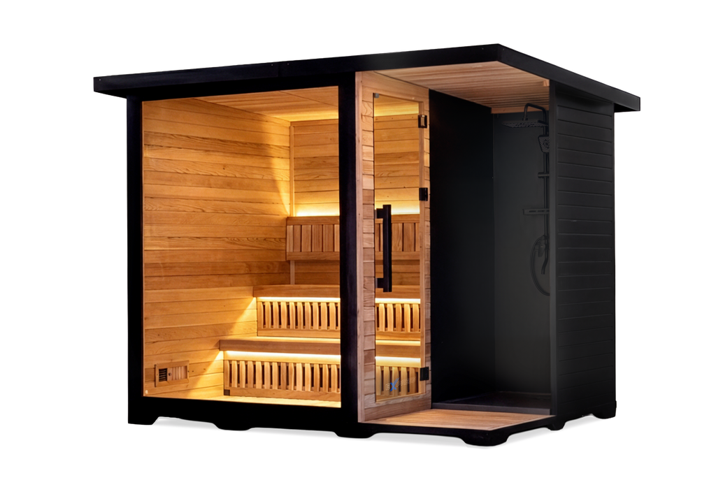 Haven Luxe | 4 Person Traditional Sauna - Japanese Cedar Cabin Sauna with Glass Front for Home Wellness & Relaxation